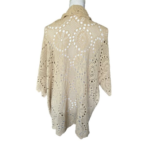 Kensie Women's Size L Beige Open-Knit Cardigan Sweater Open Front Short Sleeves - Picture 3 of 11